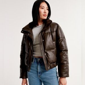 Abercrombie A&F Vegan Leather Mini Ultra Puffer XXL/ Brown